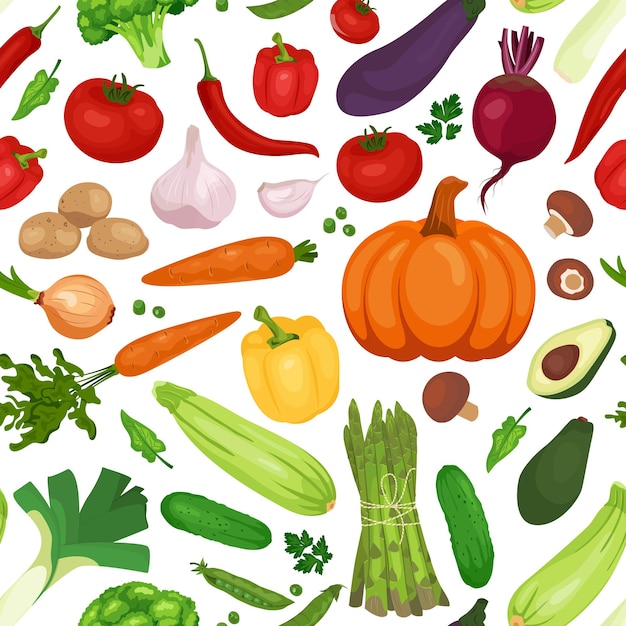 Seamless pattern of vegetables grouped by color like traffic lights green yellow red vector