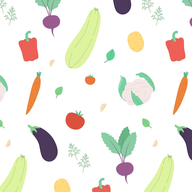 Seamless pattern of vegetables and herbs.