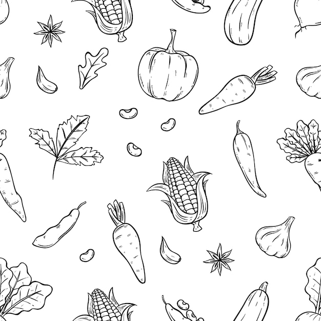 Seamless pattern of vegetables with sketch style