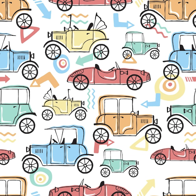 Seamless pattern of vintage car vector illustration