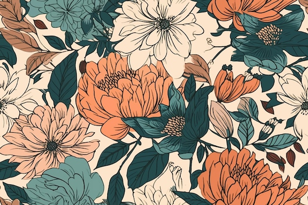 seamless pattern vintage floral digital illustration art for print and textile