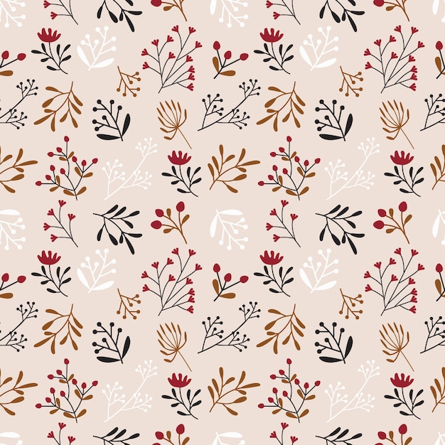 Seamless pattern of vintage floral tropical small flowers and leaves