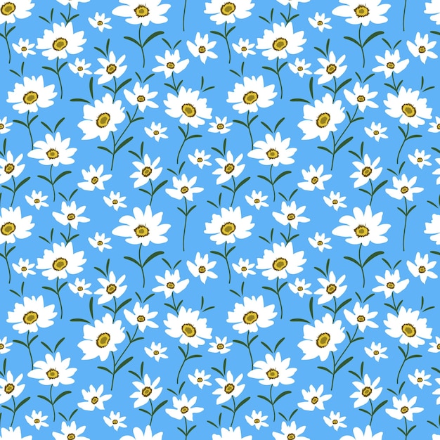 Seamless pattern of vintage floral tropical small flowers and leaves