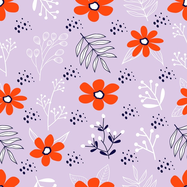 Seamless pattern of vintage floral tropical small flowers and leaves