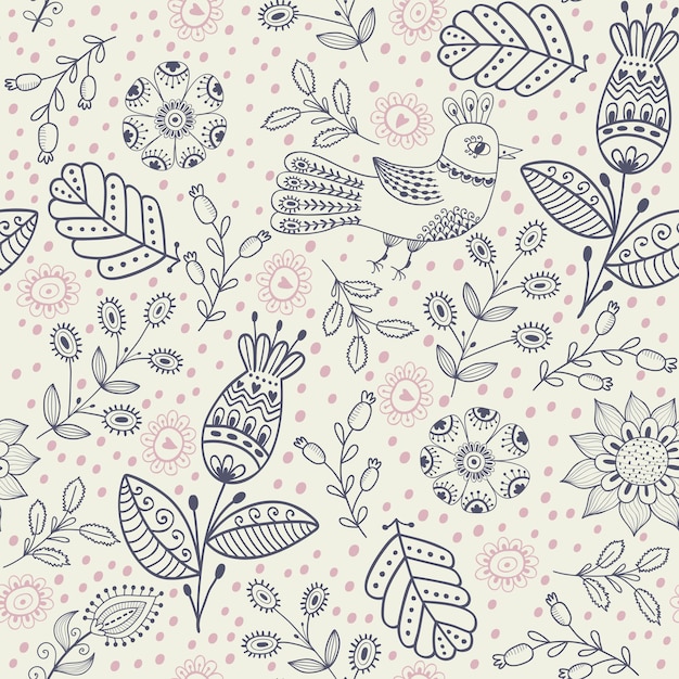 Seamless pattern in vintage style Doodle flowers romantic design Can be used for wallpaper