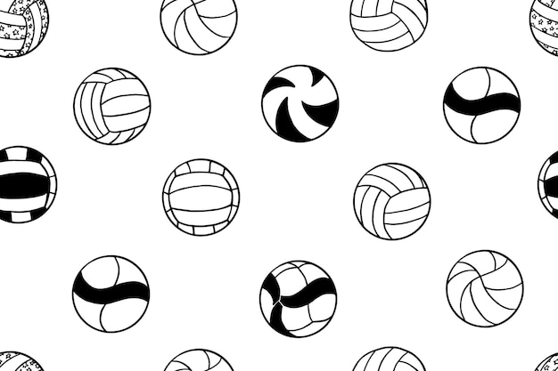 Vector seamless pattern of volleyball in doodle style sports equipment game play team hand drawn