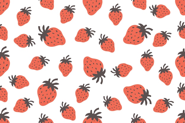 Seamless pattern wallpaper bright red strawberry on white background