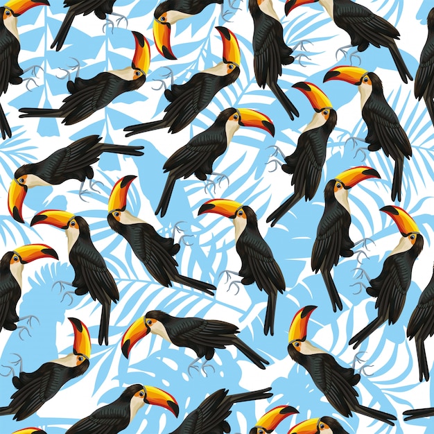 Seamless pattern wallpaper toucan white blue