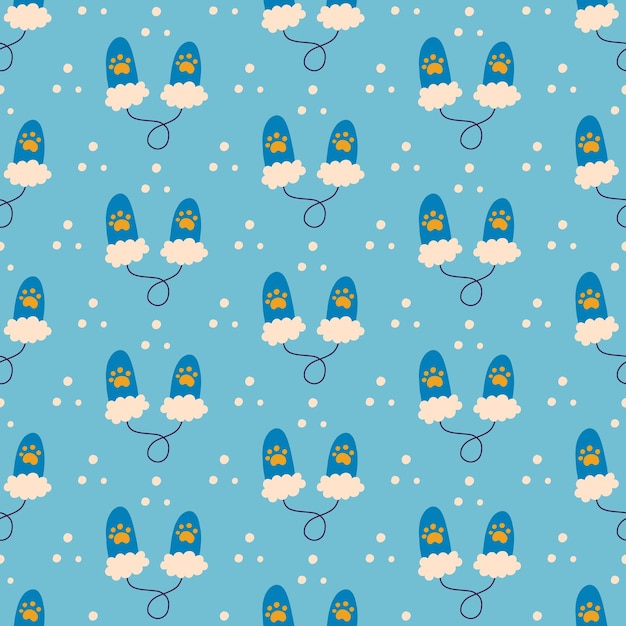 Seamless pattern warm doggy mittens