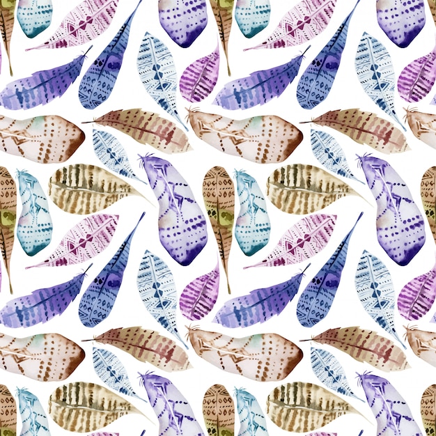 Vector seamless pattern of watercolor feathers