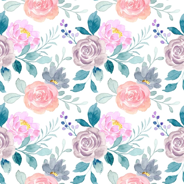 Seamless pattern of watercolor rose flower