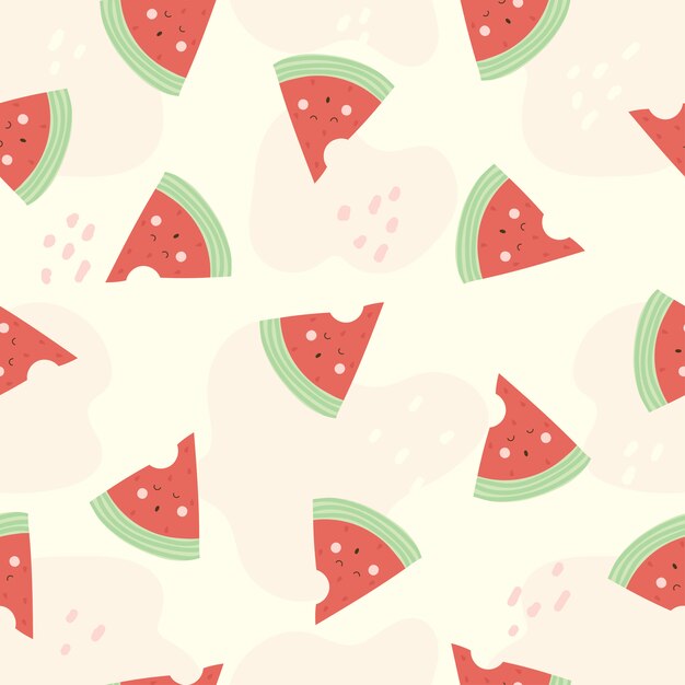 Seamless pattern of watermelon cartoon cute character funny for kids.