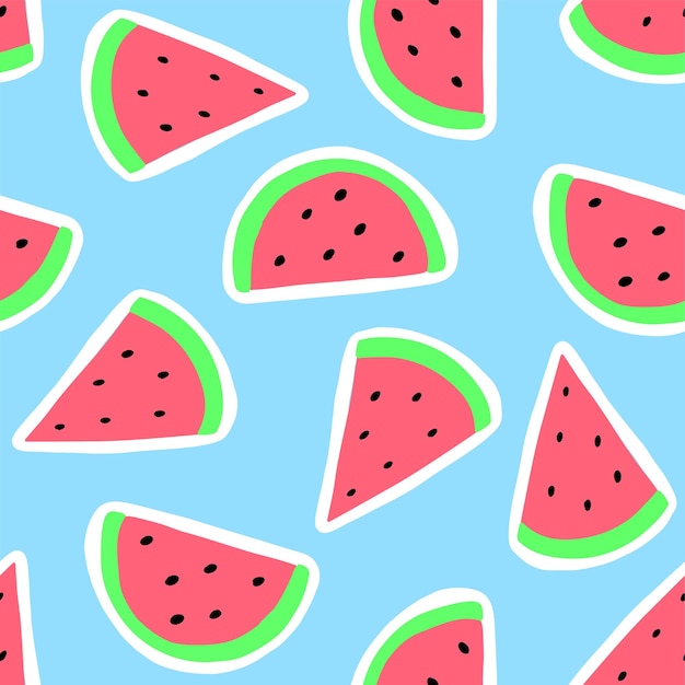 Seamless pattern of watermelon slices on a blue background