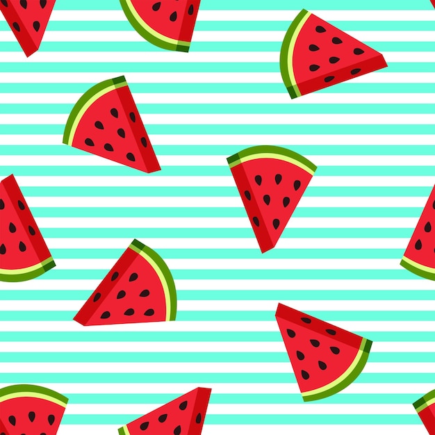 Seamless pattern of watermelon slices on a striped background Vector background