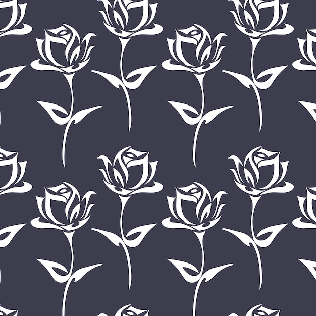 seamless pattern white abstract graphic roses on a gray background