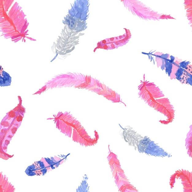 seamless pattern on white background watercolor pink feathers