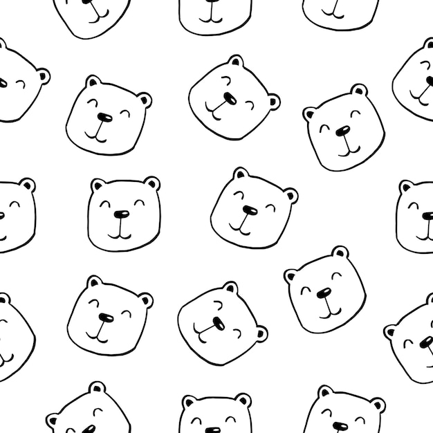 Seamless pattern white bear cute face and head Hand drawn animal background in child style Vector illustration used for fabric textile or fashion publication