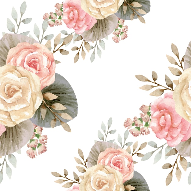 Seamless pattern of white and pink roses flower arrangement painting background