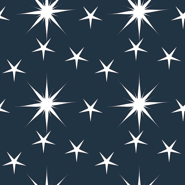 Seamless pattern of white stars and snowflakes on a blue background New Year's print for wrapping paper Christmas background of stars and snowflakes