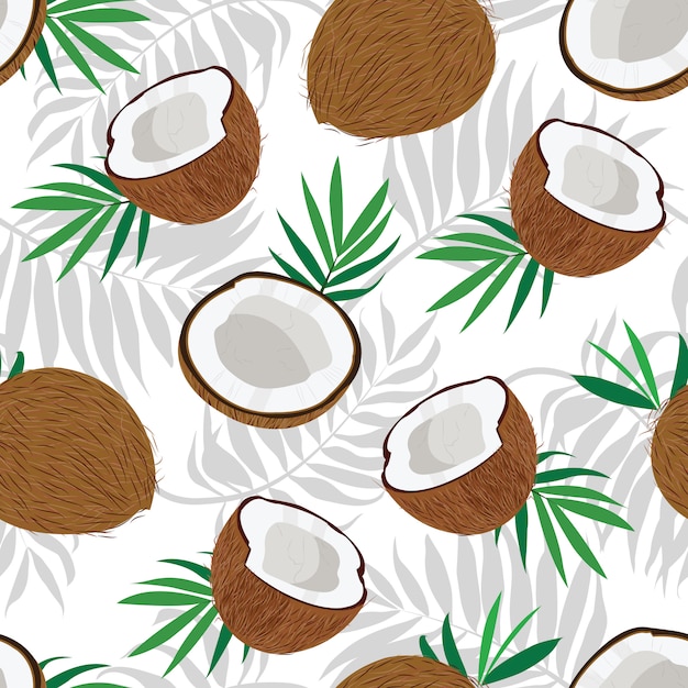 Seamless pattern whole coconut and piece