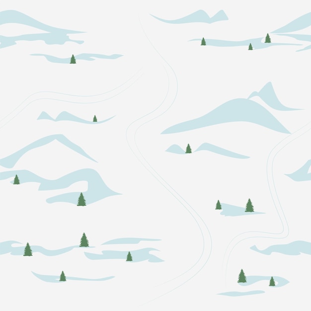 Seamless pattern of winter snowy hills Travel landscape winter skiing resort