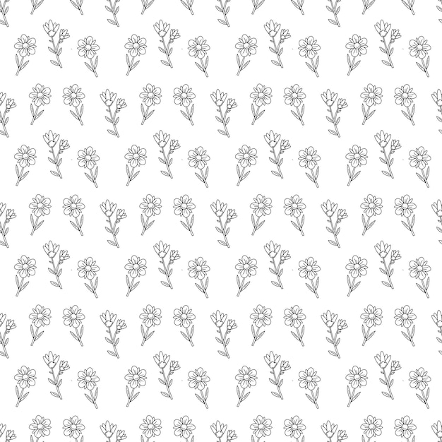 Seamless pattern with 2 flower abstract Cartoon black and white vector illustration