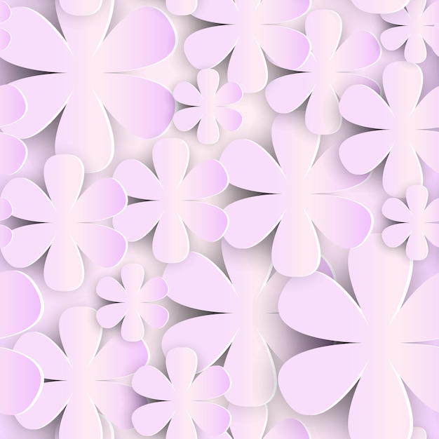 Seamless Pattern With 3d Paper Flowers Pink Background Cute Romantic Ornament