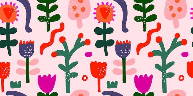 Seamless pattern with abstract flowers and plants