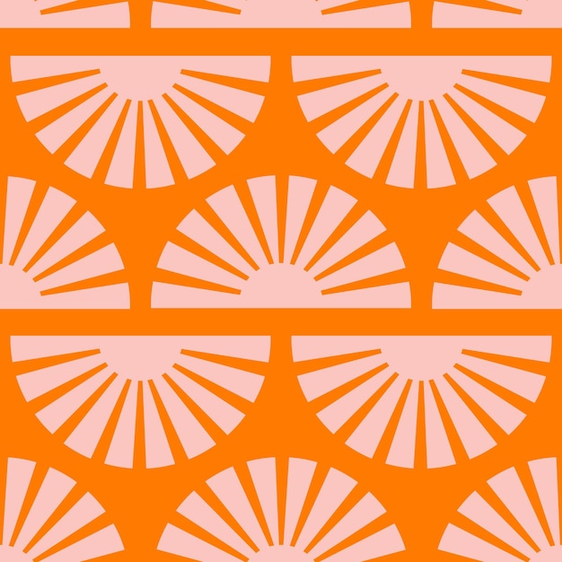 Seamless pattern with abstract shapes in orange pink and red Colorful vector illustration