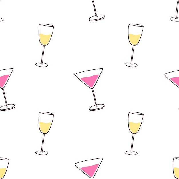 Seamless pattern   with alcohol cocktail drinks and champagne