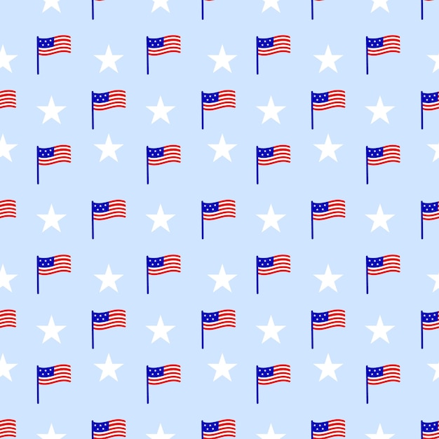 Seamless pattern with american flag stars Red blue white color Patriotic background Vector illustration