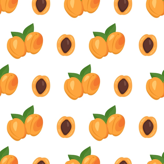 Seamless pattern with apricots, seeds and leaves.