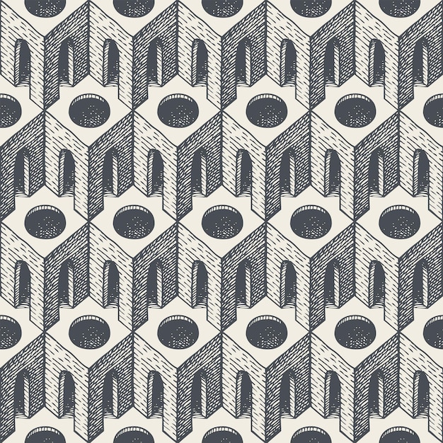 Seamless pattern with architectural elements