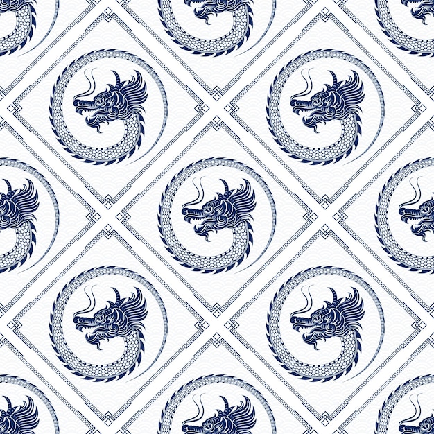 Seamless pattern with Asian elements for happy Chinese new year of the Dragon 2024