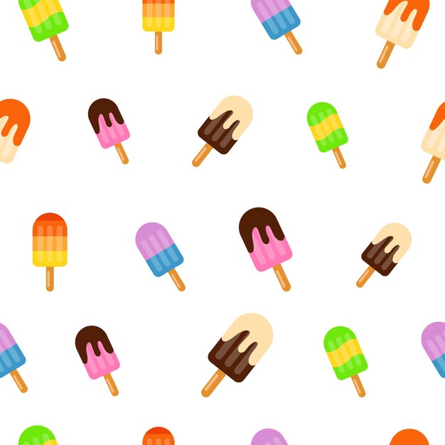 Seamless pattern with an assortment of ice creams in different colors and shapesVector illustration