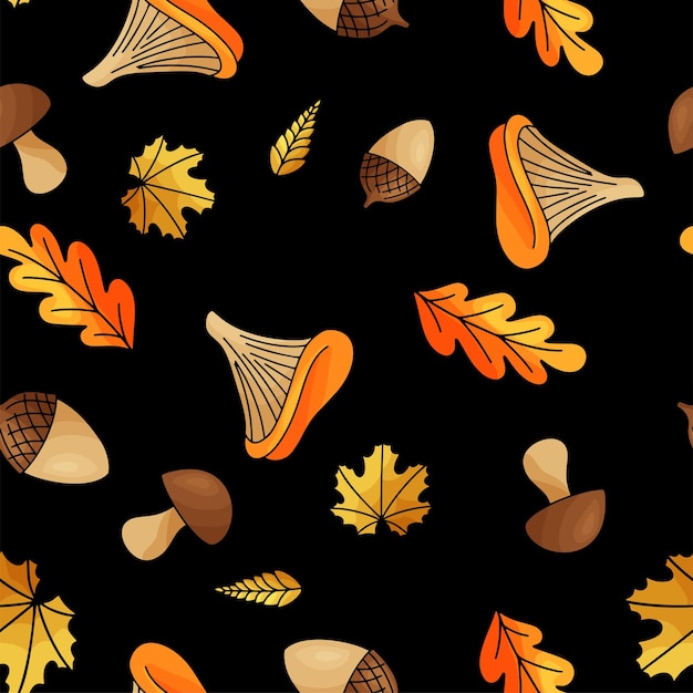 Seamless pattern with autumn elements Orange harvest Nature design for your background Vector