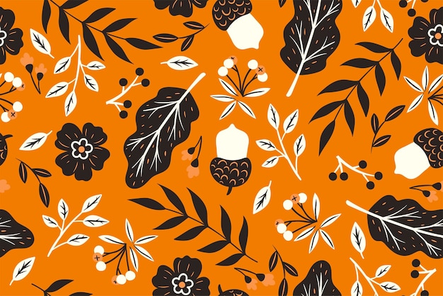 Seamless pattern with autumn leaves and acorns