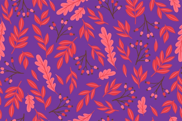 Seamless pattern with autumn leaves and berries Vector graphics