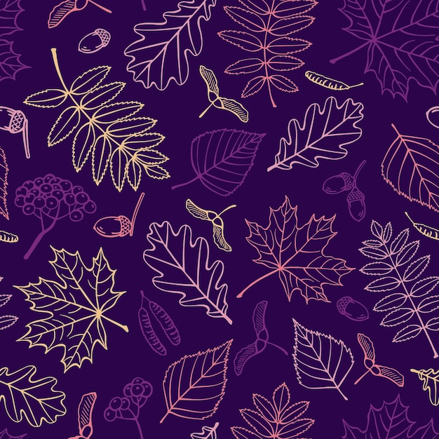 Seamless pattern with autumn leaves Hand drawn vector illustration