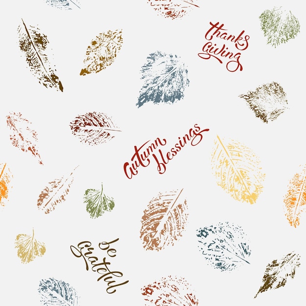 Seamless pattern with autumn leavesVector background with leaves and hand written lettering