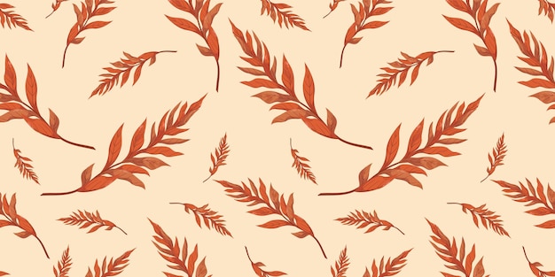 Seamless pattern with autumn orange brown branch of walnut tree Fall pattern for wallpaper