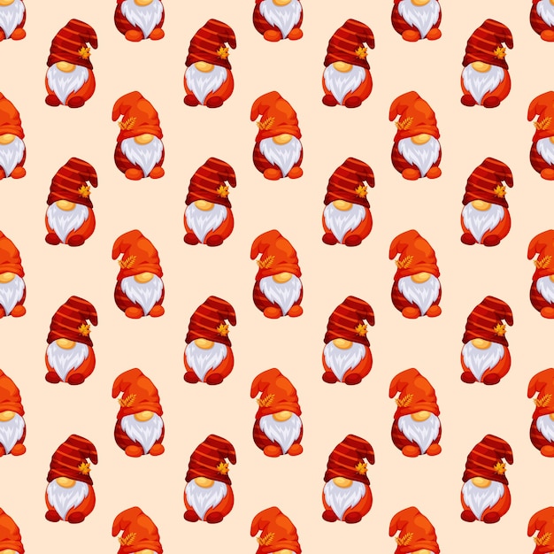 Seamless pattern with autumn Scandinavian gnomes on light background