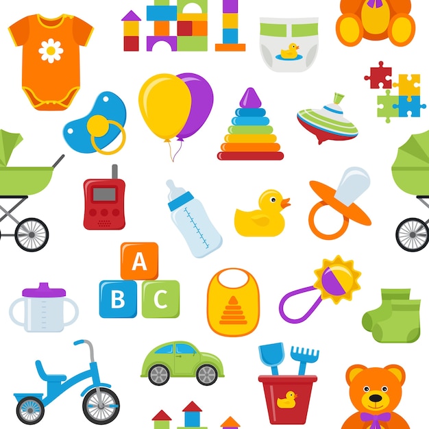 Seamless pattern with baby toys.