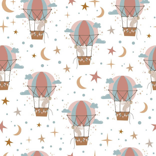 Seamless pattern with balloons Balloon with a basket Children's pattern