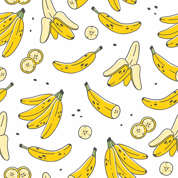 Seamless pattern with bananas in cute cartoon doodle style