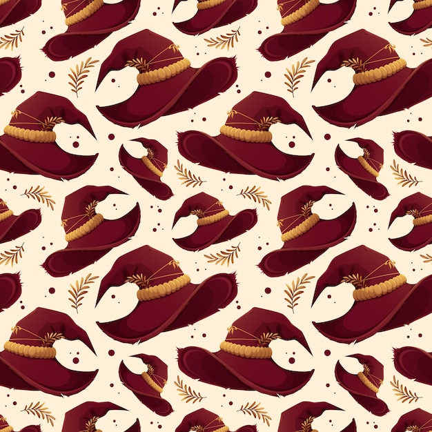 Seamless pattern with battered hat of magician witch sorcerer