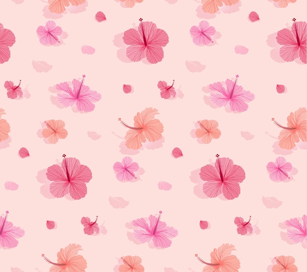 Seamless pattern with beautiful blooming hibiscus