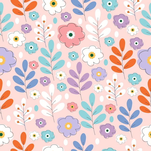 Seamless pattern with beautiful bright flowers on light orange background Vector for summer background wallpaper fabric backdrop picture frames webpage surface textures