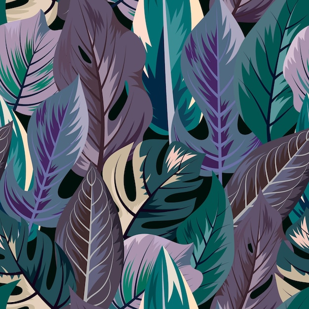 Seamless pattern with beautiful exotic tropical leaves