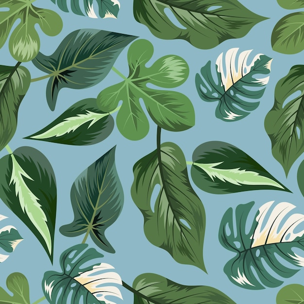 Seamless pattern with beautiful exotic tropical leaves